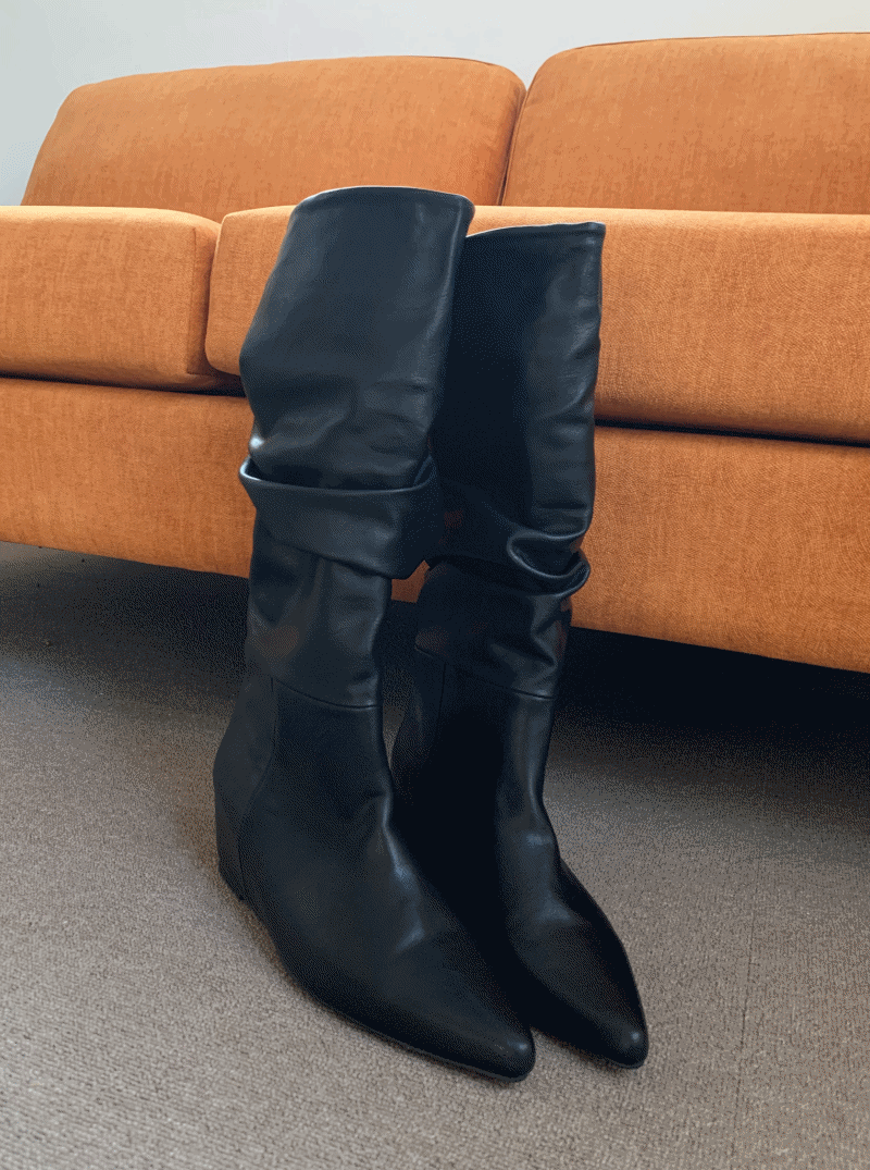 Shirring leather boots (2color) *MD PICK